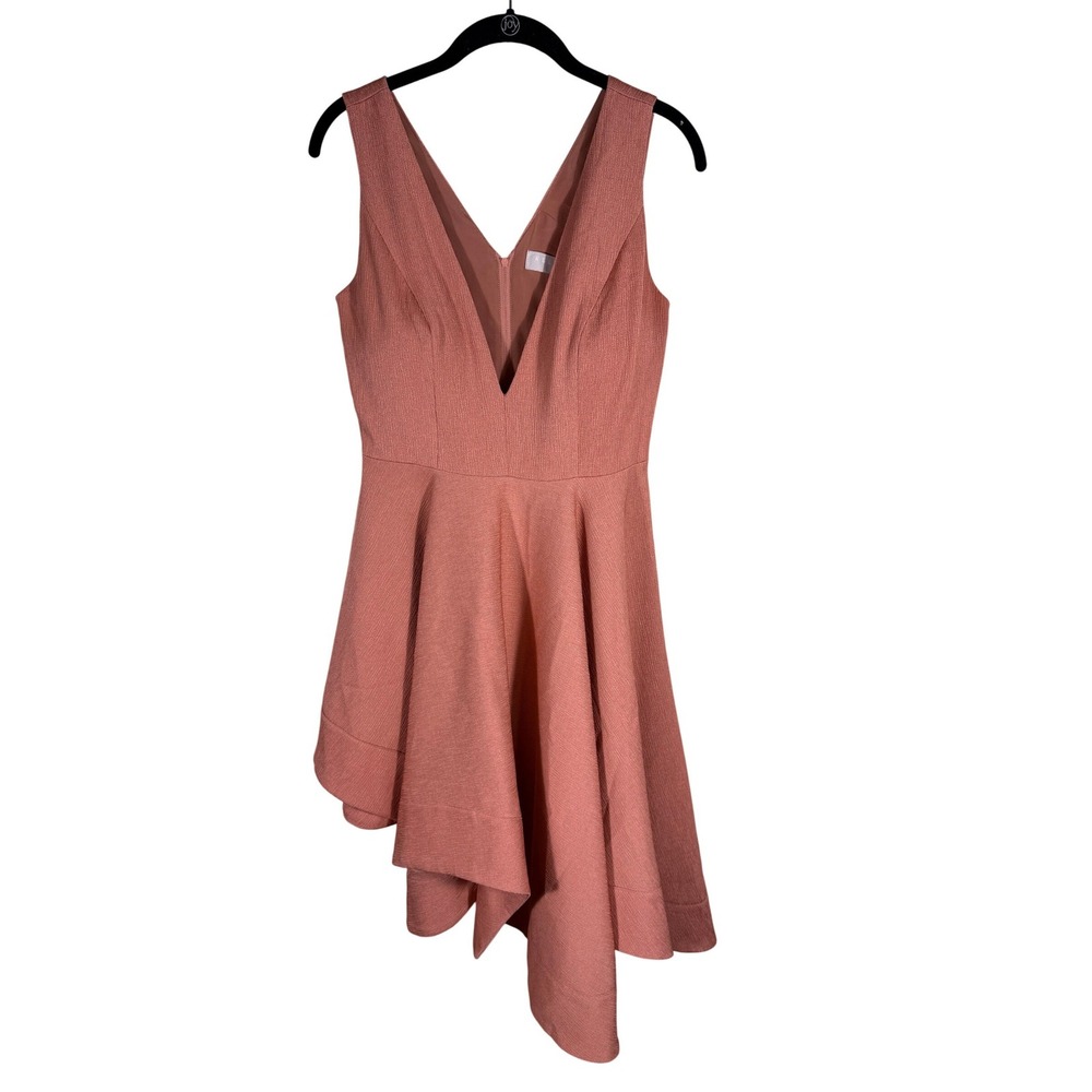 Keepsake The Label Terracotta Asymmetrical Handkerchief Hem V-Neck Dress Medium